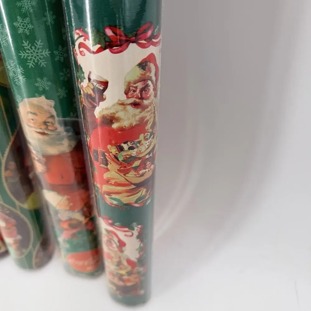 Lot of 5 Rolls Vintage Coca-Cola Christmas Wrapping Paper NEW SEALED